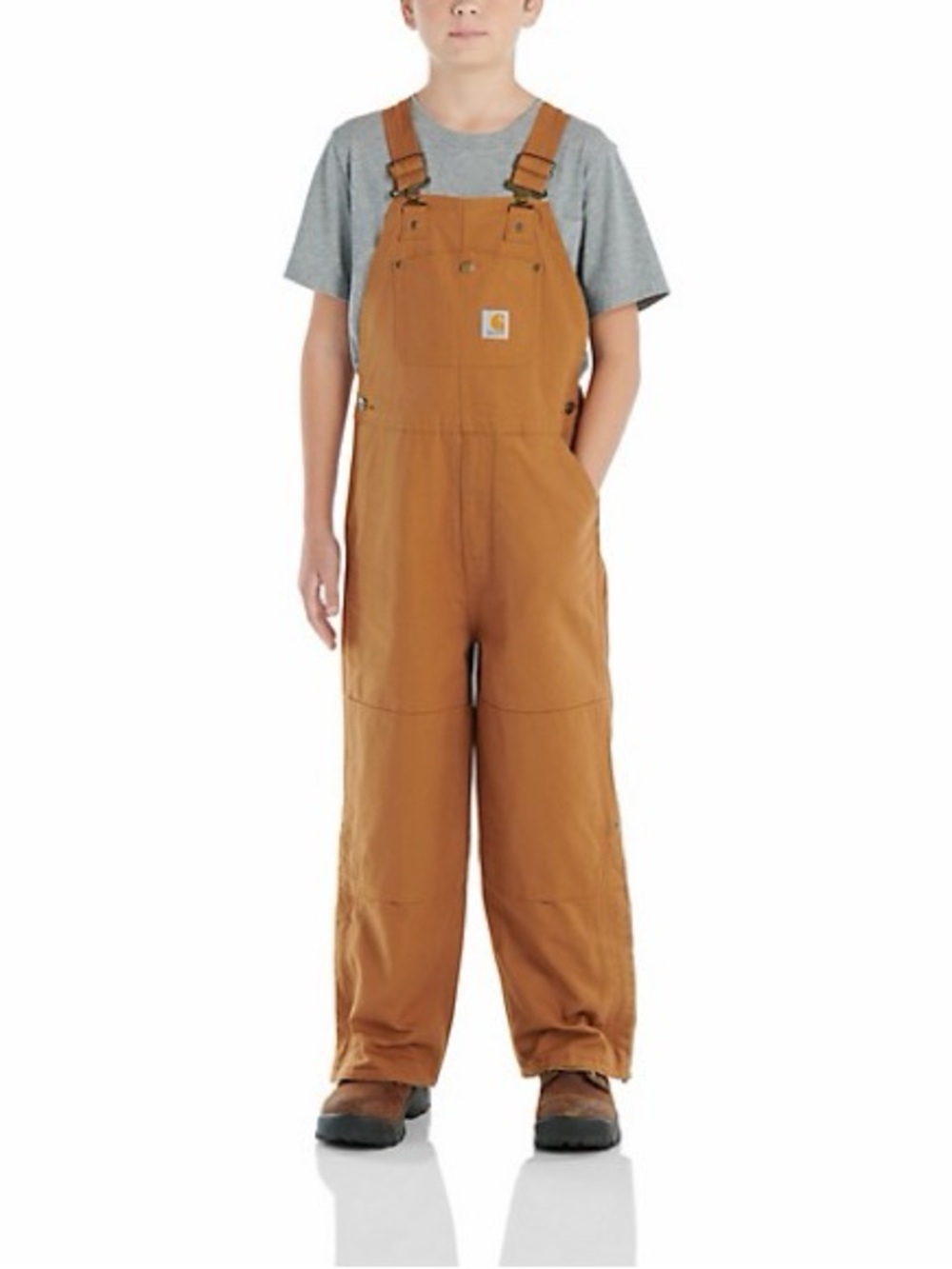 Carhartt Double Knee Bib Overalls Duck Canvas Tan Brown youth Workwear Size 7